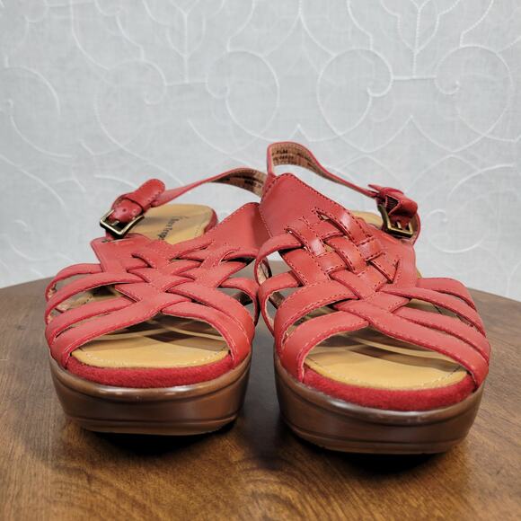 Bare Traps Womens Dayna Sandals 7.5 Red Woven Leather Slingback Platform Wedge - Picture 4 of 13